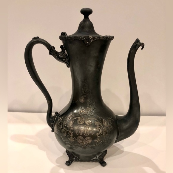 Accents Antique Pewter Teapot Or Coffee Pot Filigree Engraved Poshmark
